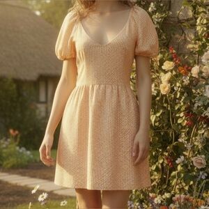 Urban Outfitters Gingham Babydoll Dress Orange White M Cottagecore Peasant Mini